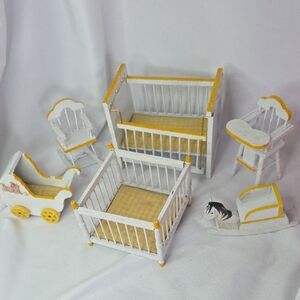 Doll House Nursery Set Sears 1980s Vintage Yellow White 6 Pieces